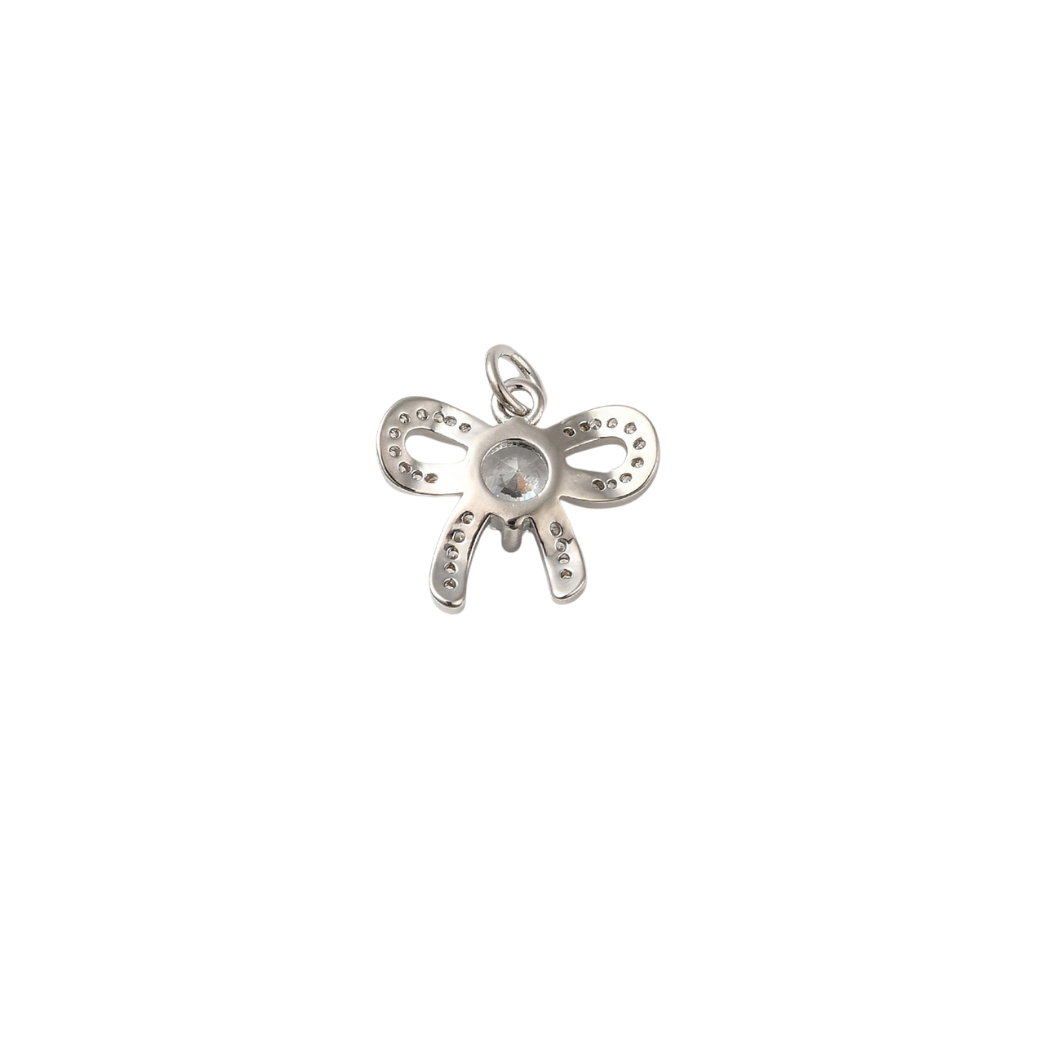 Back view of the Silver Dazzle Bowknot with Cubic Zirconia Center Charm