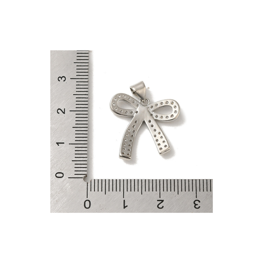 Length comparison & back view of the Silver Sparkle Cubic Zirconia Bowknot Charm