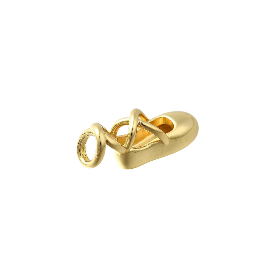 Side view of the Gold Ballerina Slipper Charm