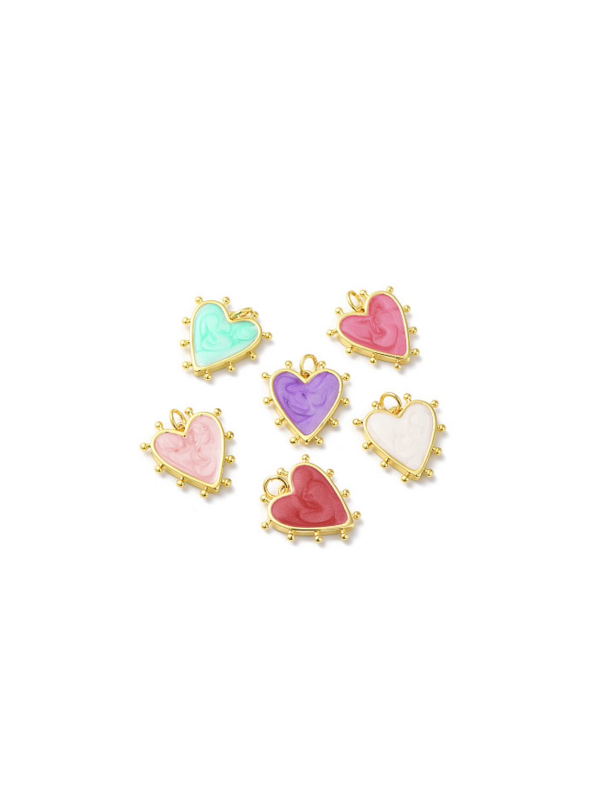 Front of six Gold Studded Heart Charm | Assorted