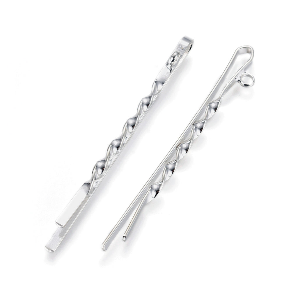 Front & side view of the Silver Twisted Iron Bobby Pin | Set