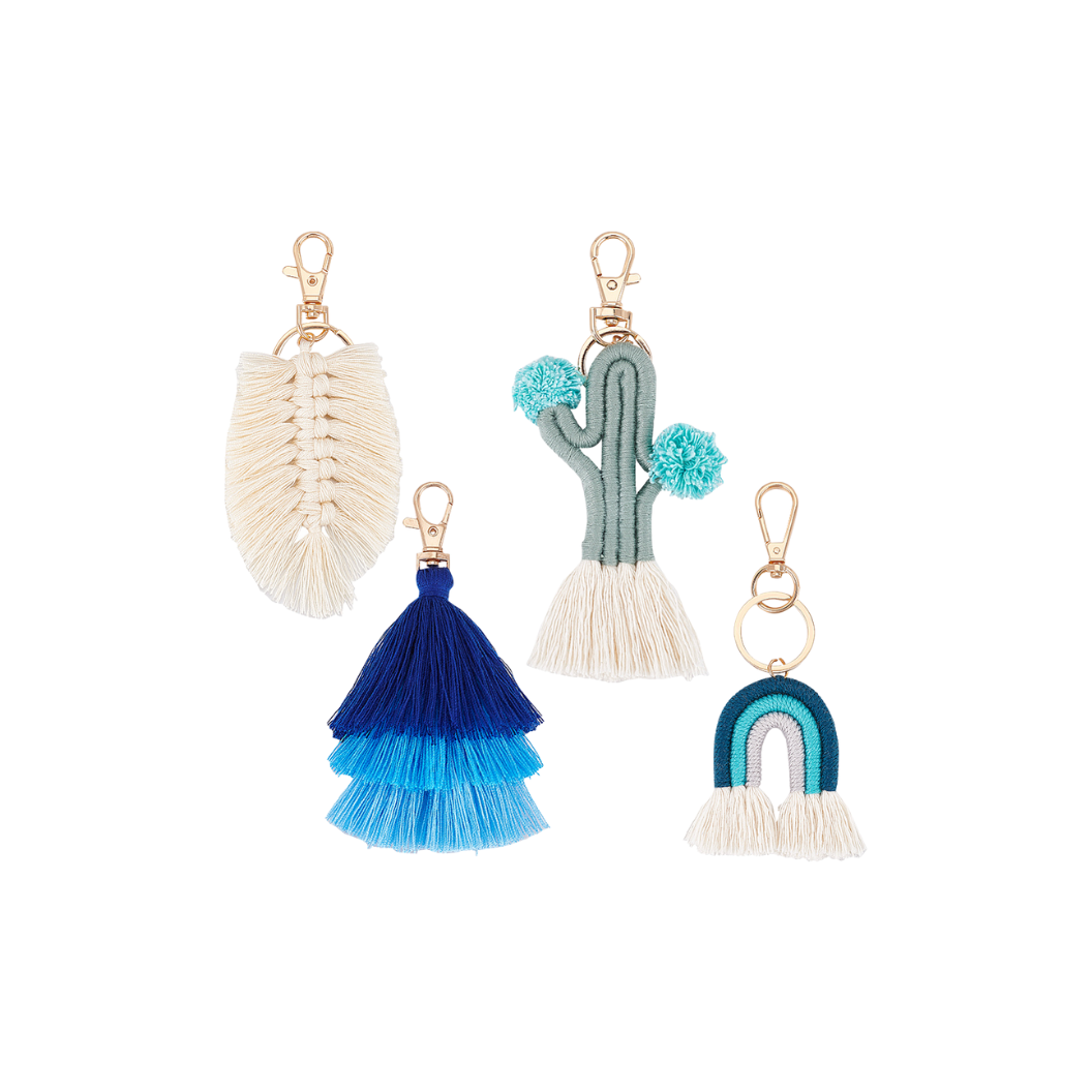 4 Piece Weaving Tassel Set - Blue| Keychain & Purse Charm
