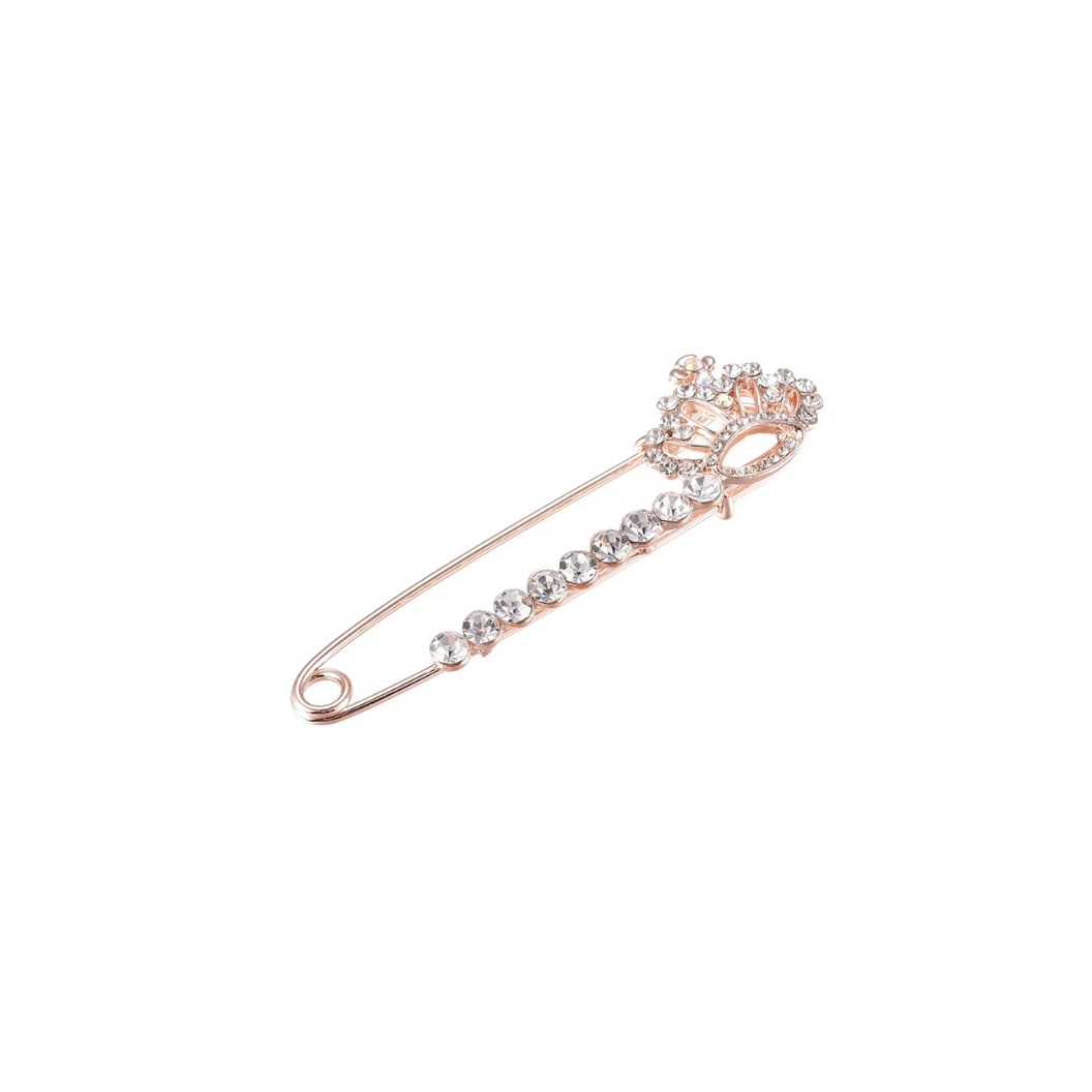 Front View of the Gold Safety Pin with Crown Cubic Zirconia