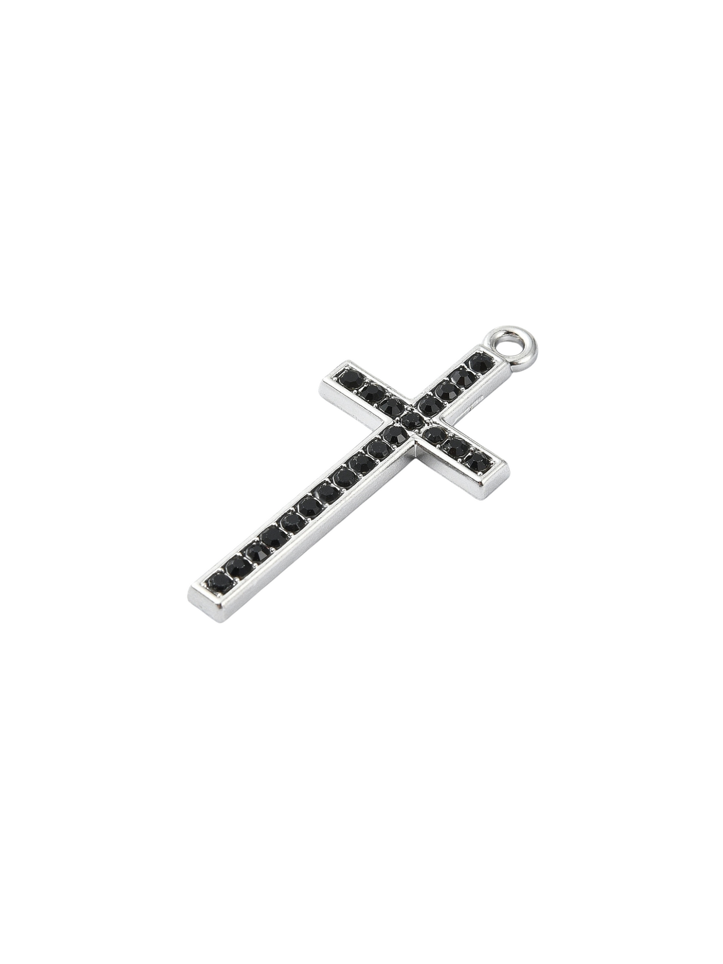 Silver Black Rhinestone Cross - side view