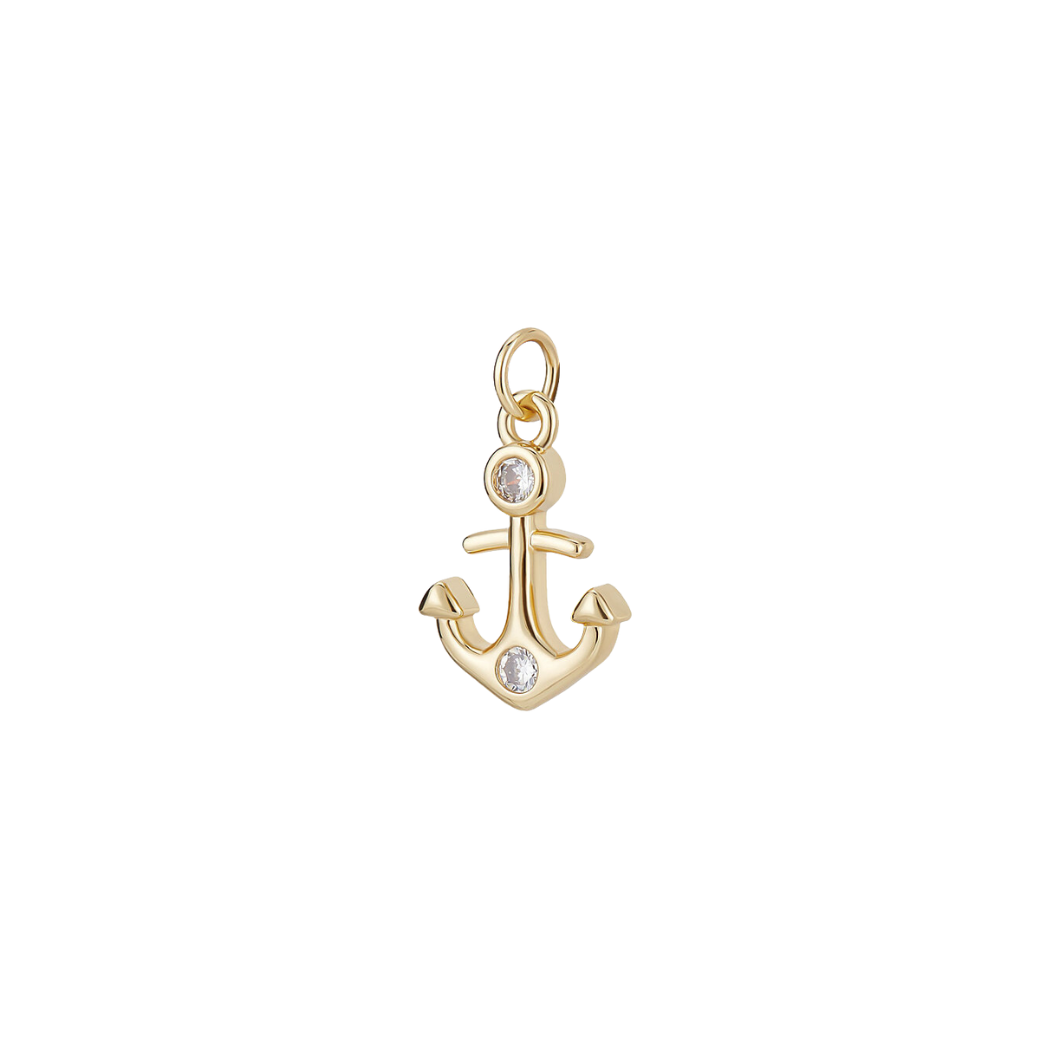 Gold Nautical Anchor with Cubic Zirconia Charm