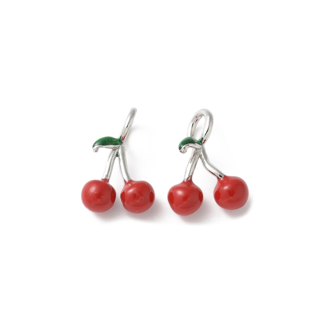 Front & Back View of the Silver Sweet Duo Cherry Charm