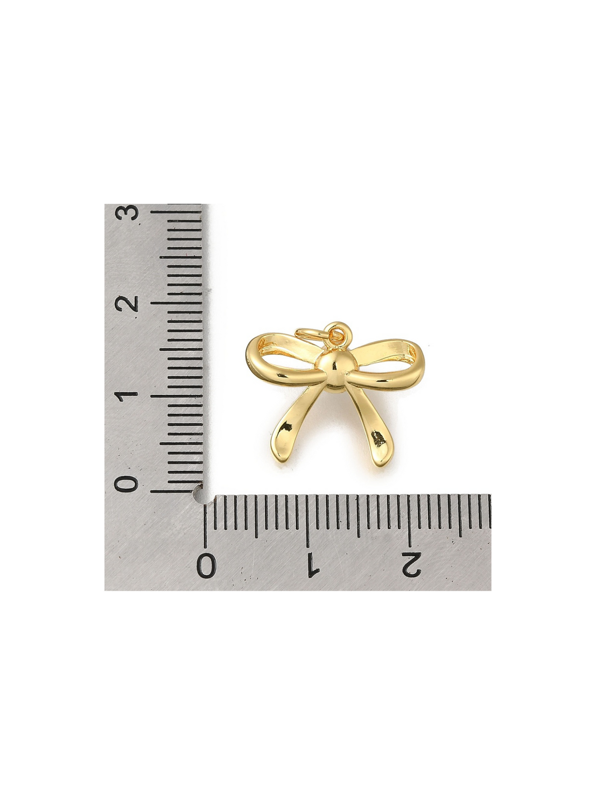 Gold Bow with Pearl Knot Charm with size chart