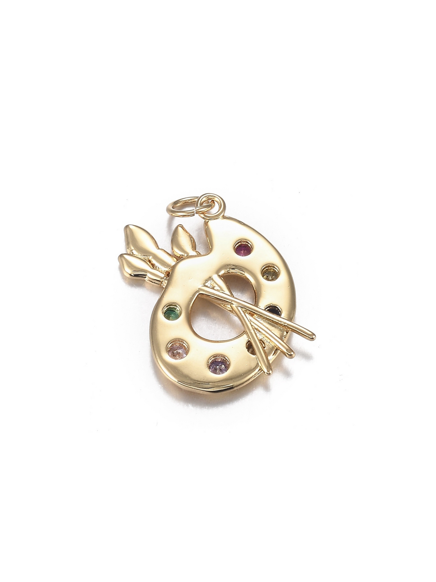 Gold and Cubic Zirconia Artist Palette Charm - back view