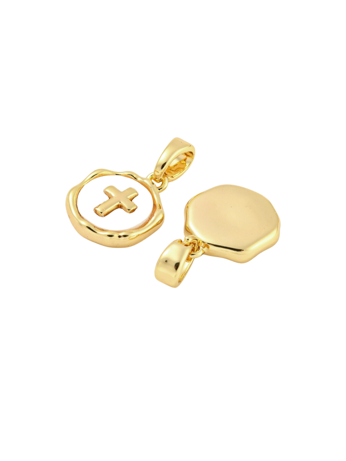 Gold Pave Shell Cross Charm - front and back view