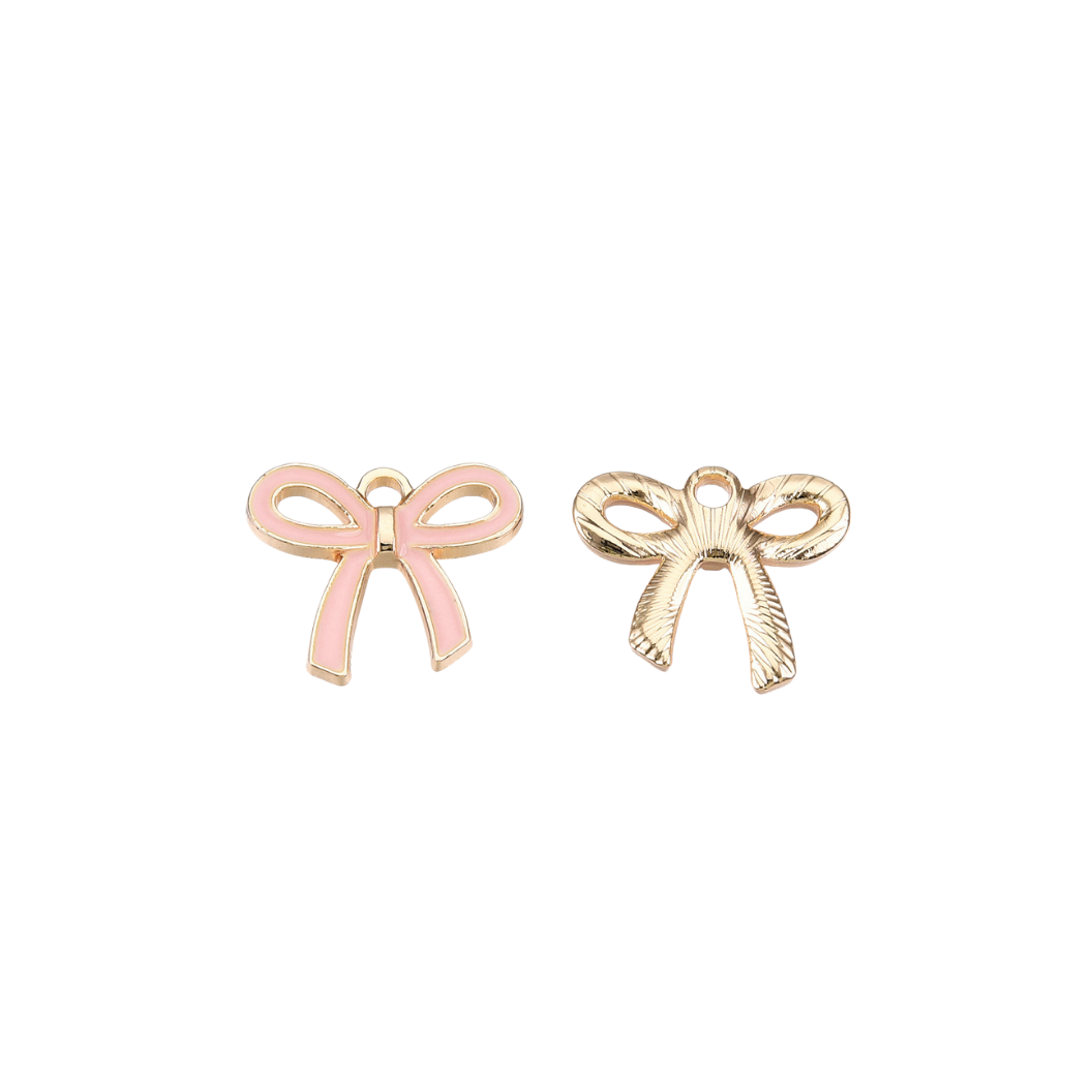 Front & back view of the Gold Pink Bowknot Charm