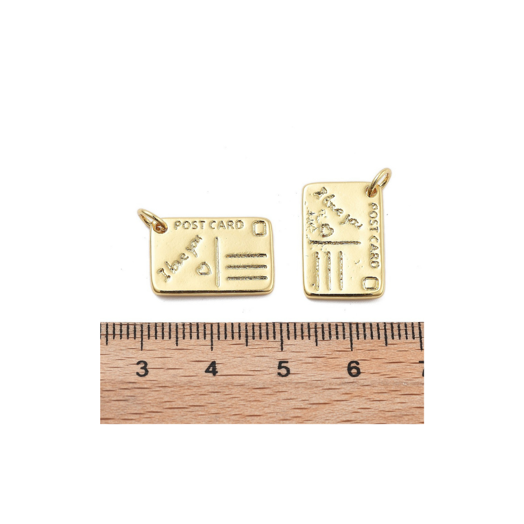 Length view of the Gold Post Card Charm
