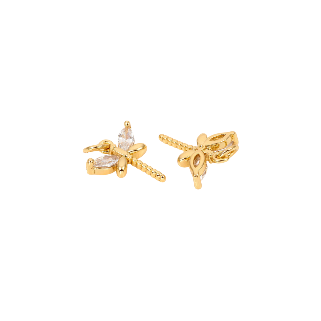 Front & Back View of the Gold Dragonfly with Cubic Zirconia Charm