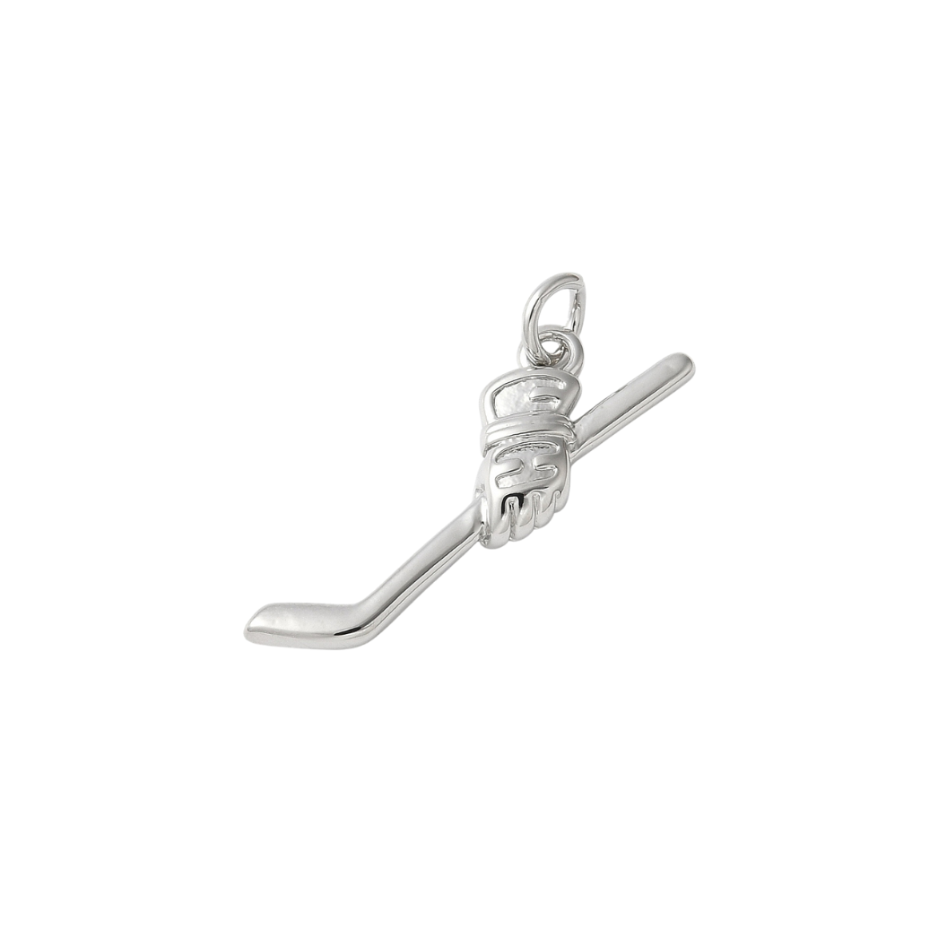 Front View of the Silver Glove & Hockey Stick Charm