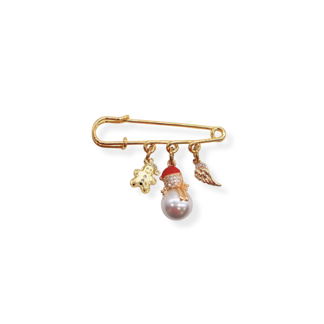 Gold Snowman Cheer Charm Brooch