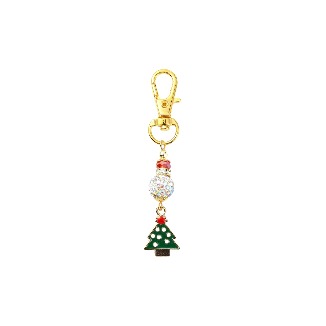 Keychain with Christmas tree and snowflake design on a white background