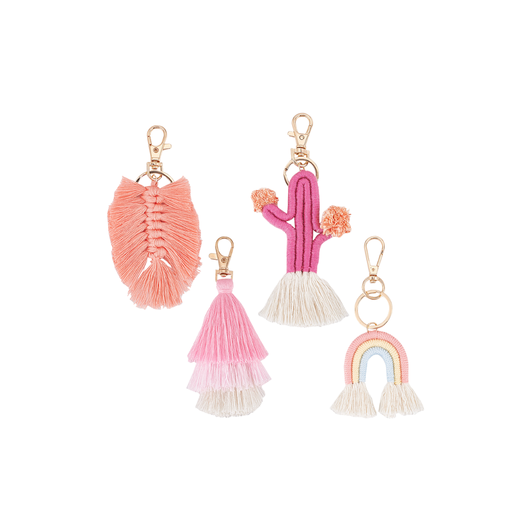 4 Piece Weaving Tassel Set - Pink | Keychain & Purse Charm