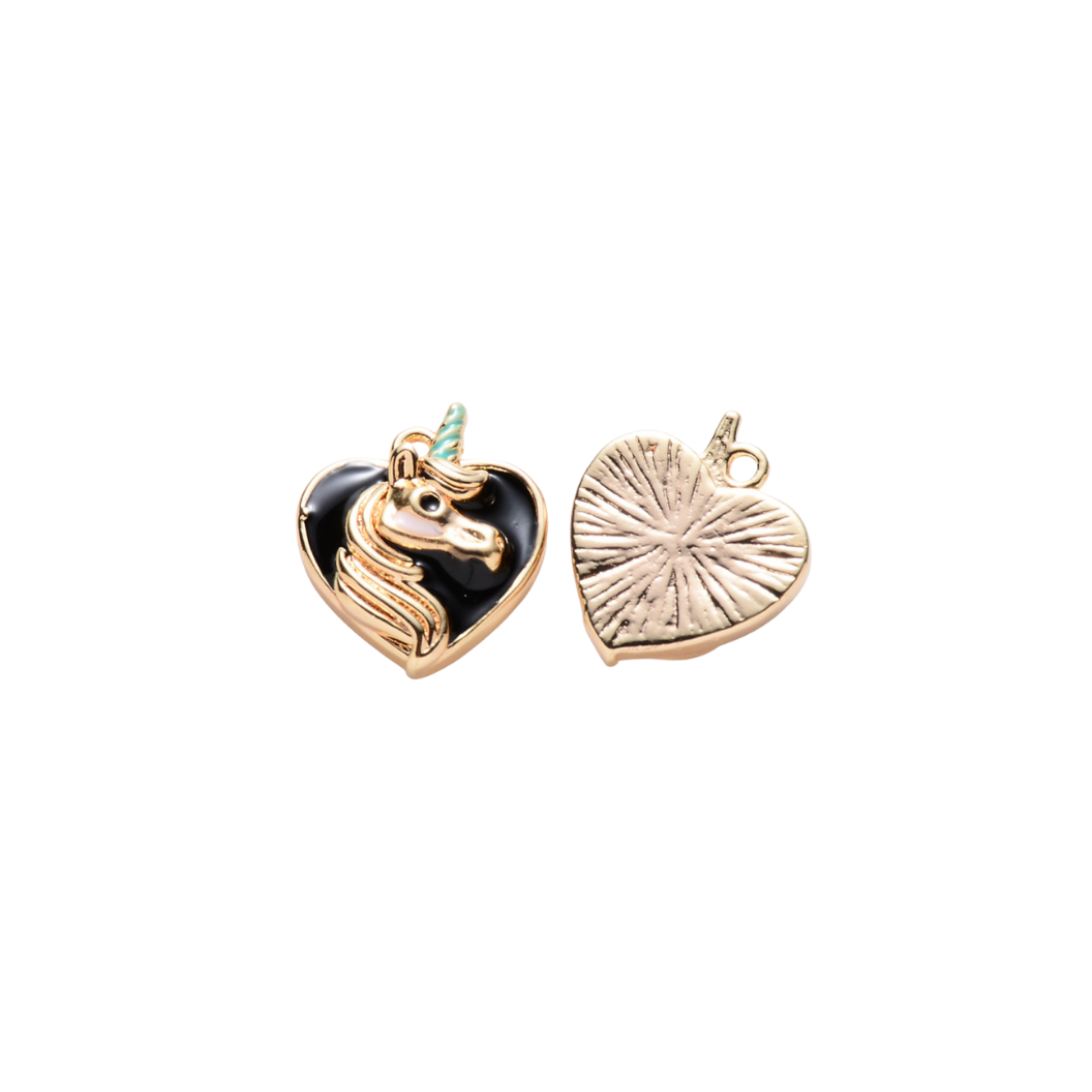 Front & Back view of the Gold Midnight Unicorn Charm