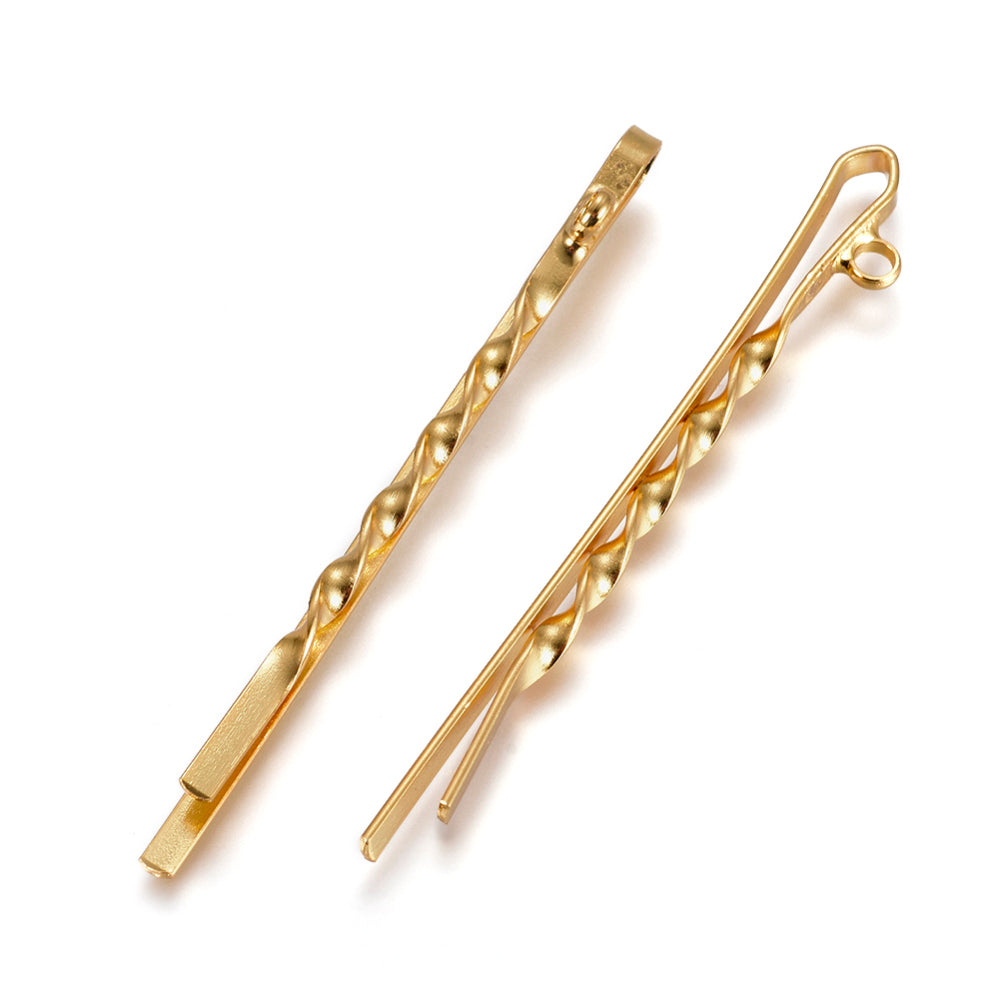 Front & side view of the Gold Twisted Iron Bobby Pin | Set