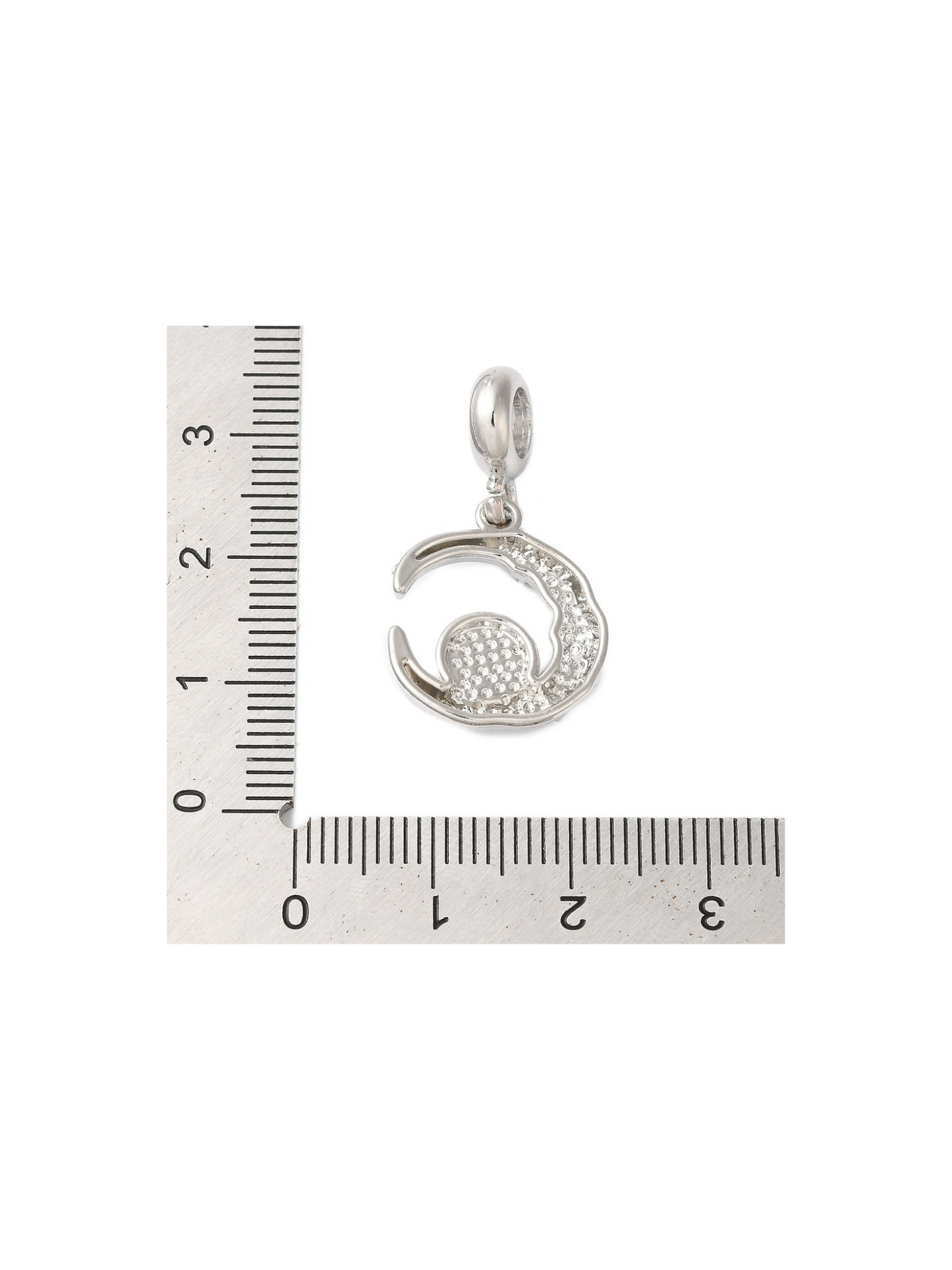 Silver Iridescent Bubble Moon Charm - size chart