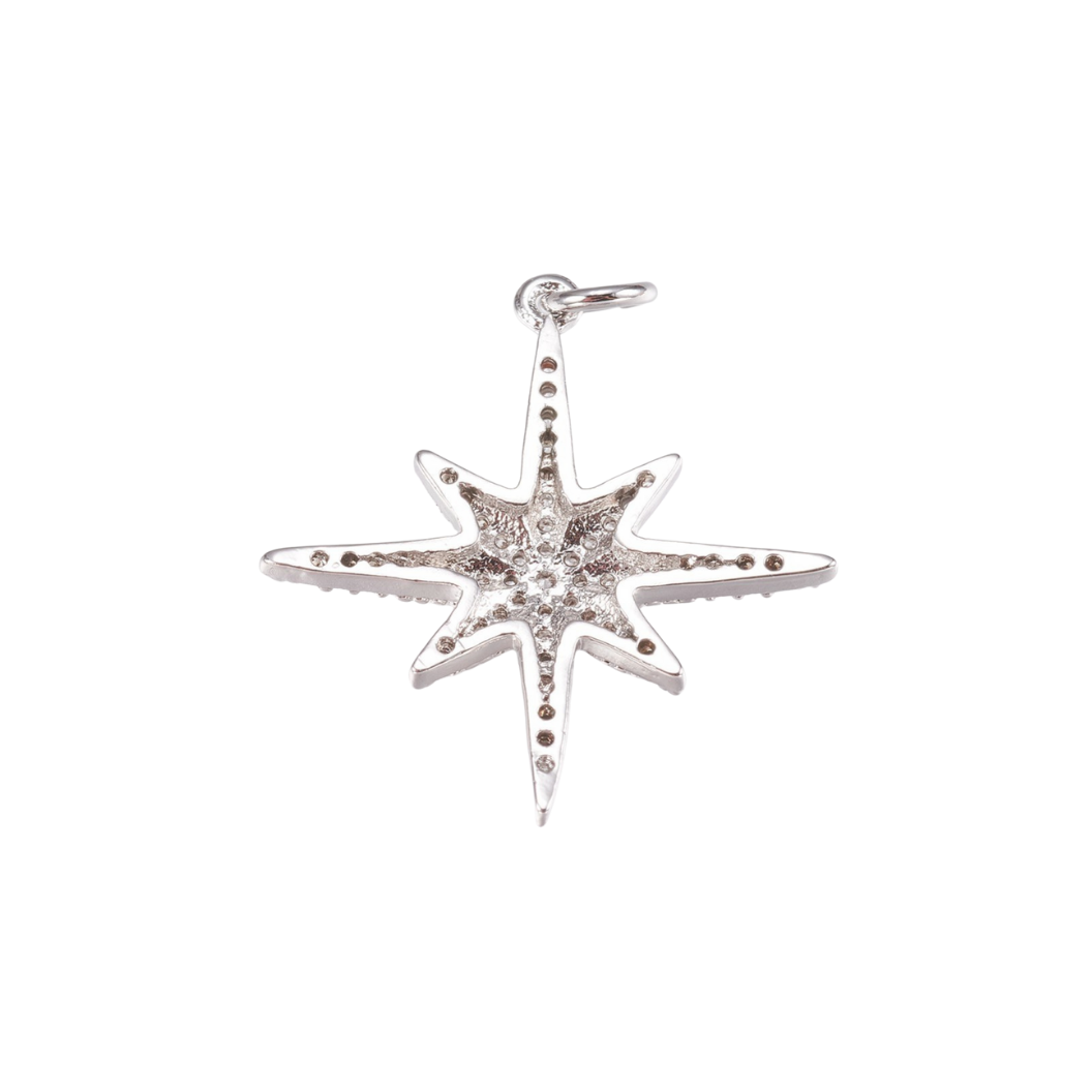 Back view of the Silver Large Cubic Zirconia Starburst Star Charm