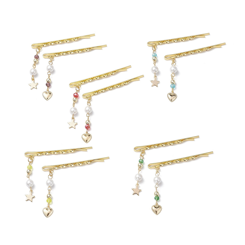 Front view of the Gold Star & Heart with Pearl Bobby Pin Assorted | Set