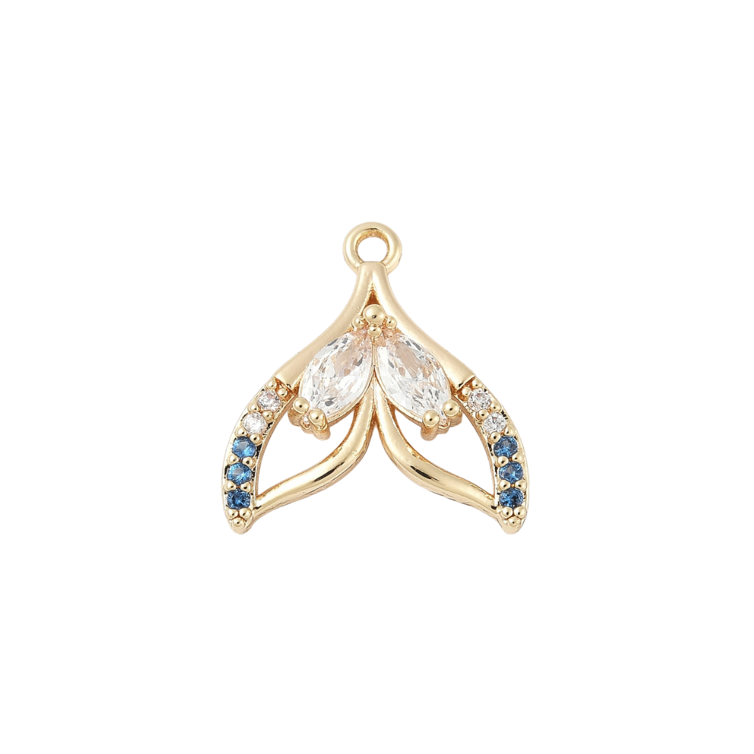 Transparent Gold Whale Tail Whisper with Cubic Zirconia Charm