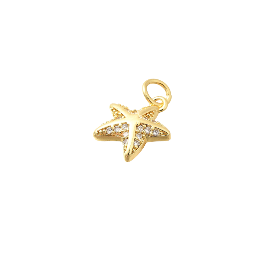 Side View of the Gold Starfish with Cubic Zirconia Charm