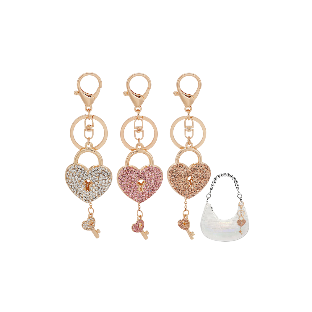 Front view at the Heart Padlock Rhinestone Assorted | Keychain & Purse Charm