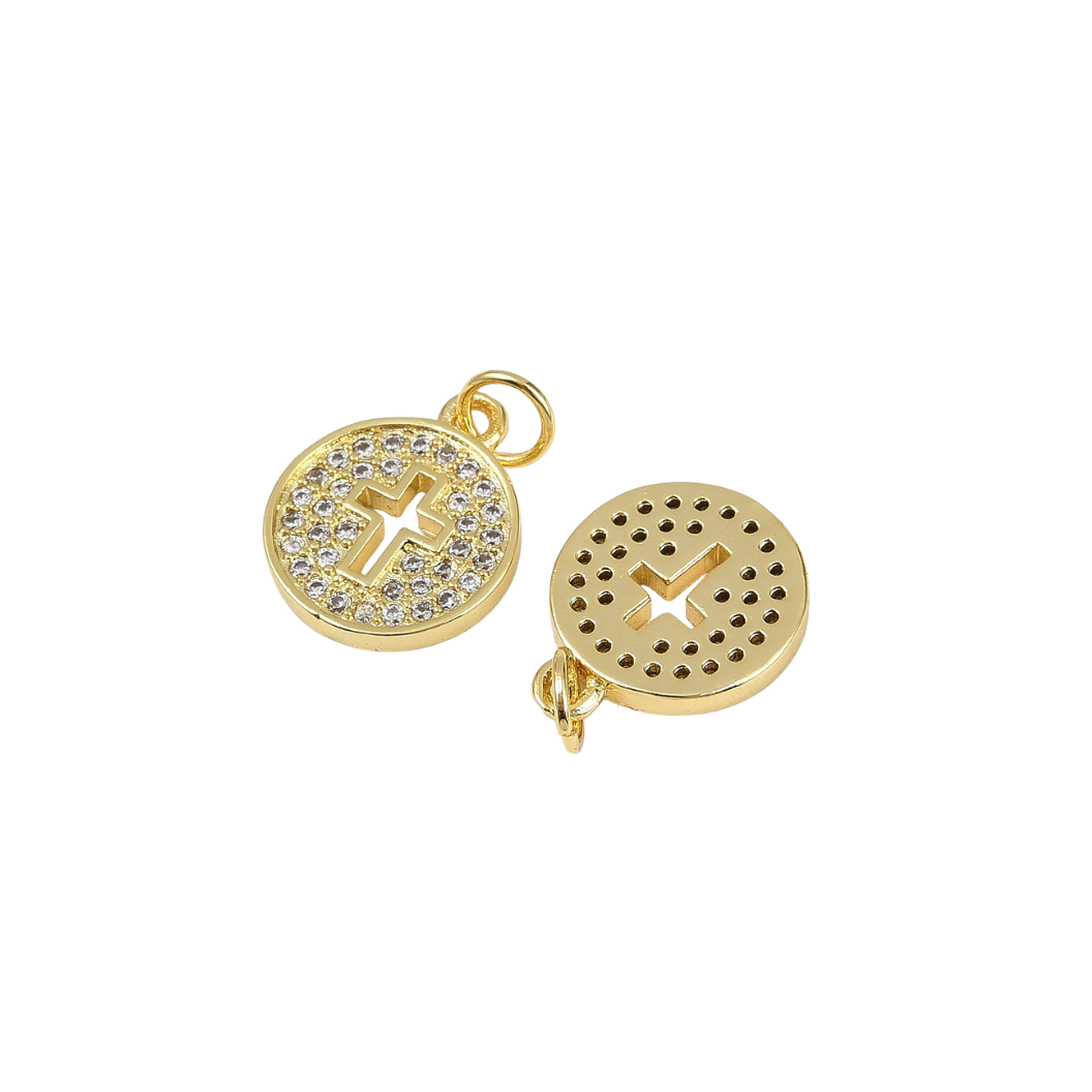 Gold Gleaming Center Cross with Micro Pave Cubic Zirconia Charm