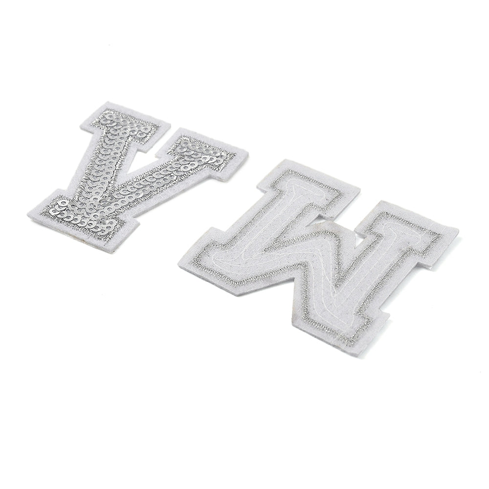 Front & Back View Silver Alphabet Sequin Patch Set