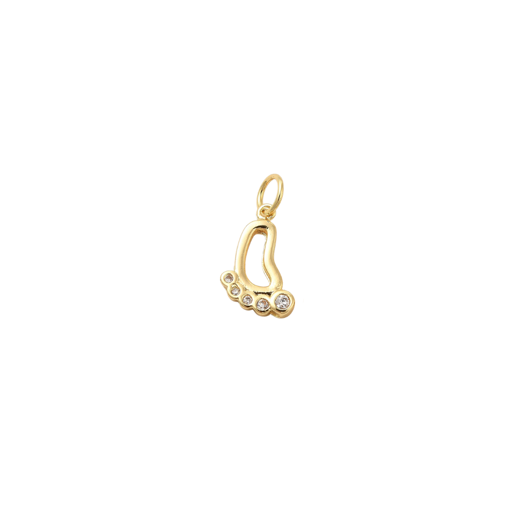 Gold Baby Footprint Charm with Crystals on transparent background