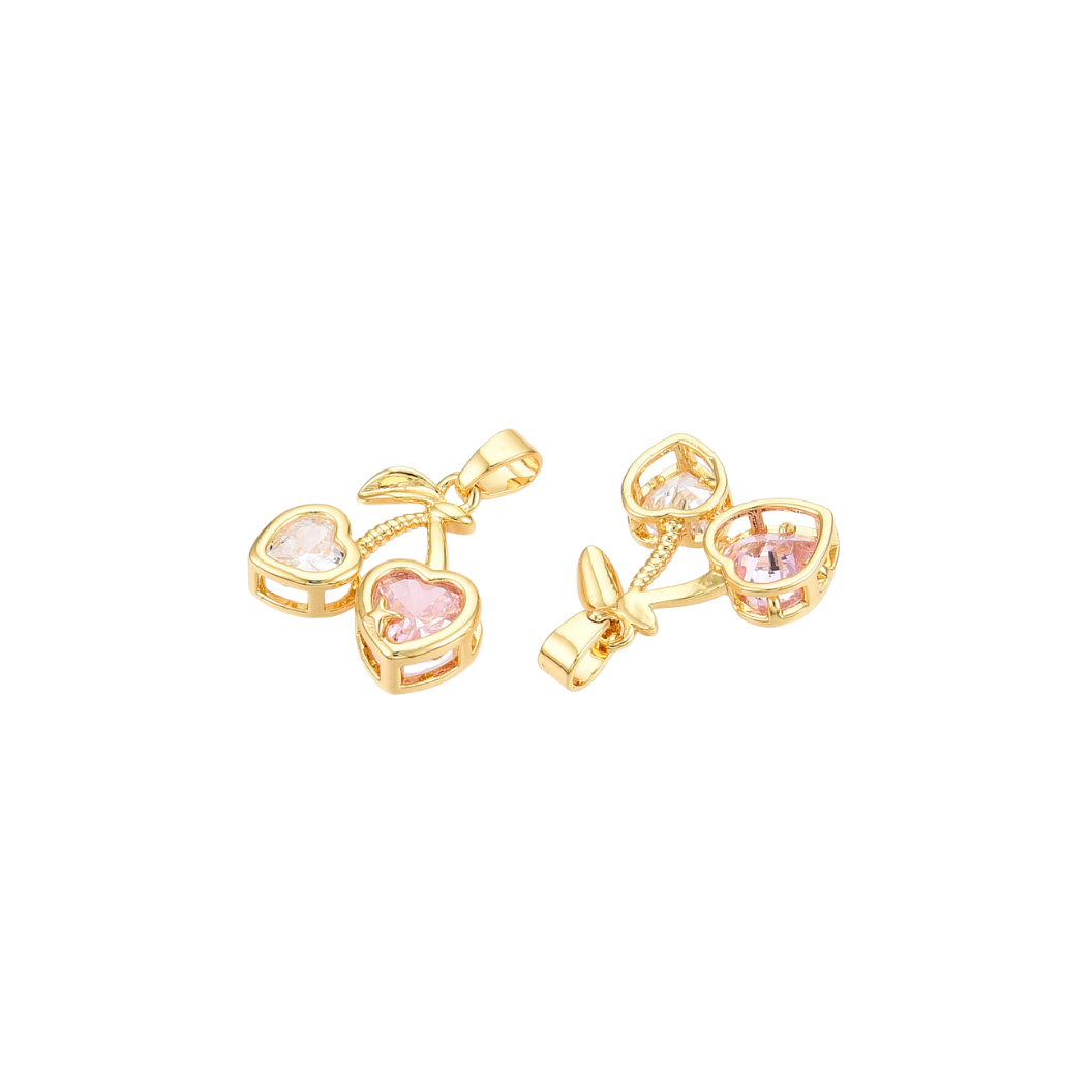 Transparent Front & Back View of the Gold Sweetheart Cherry Micro Pave Charm