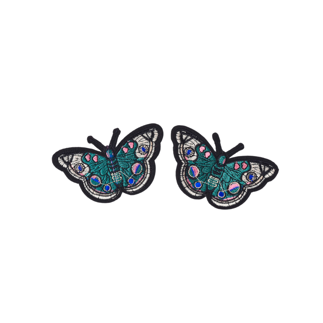 Front View of Two Multi-Color Butterfly Patch