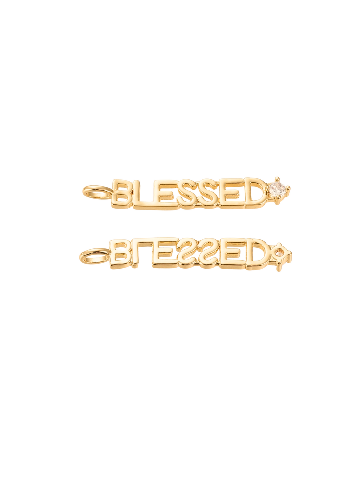 Front & back of Gold "Blessed" Charm