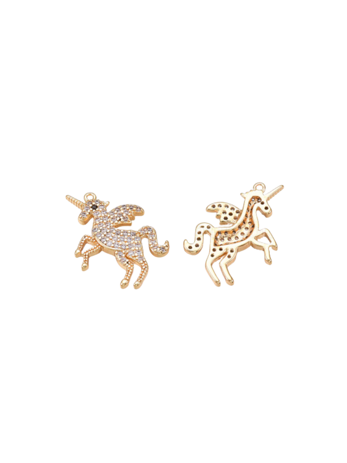 Front and back of the Gold Rhinestone Unicorn Charm