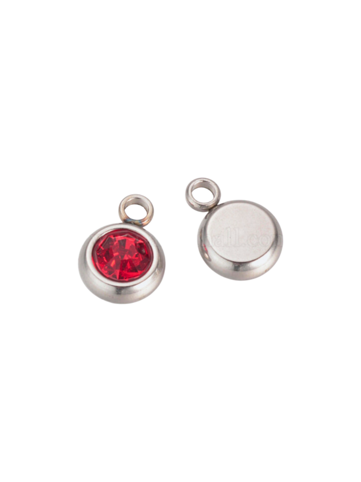 Front and back of the Silver Rhinestone Charm in Red