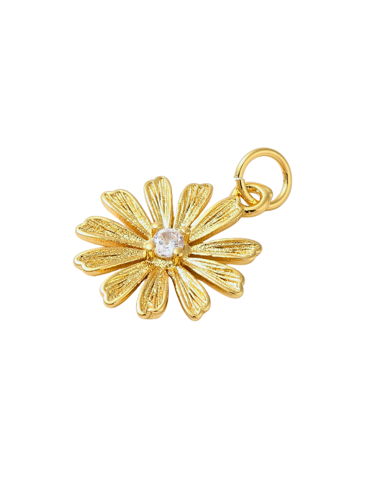 Side view of the Gold Flower with Rhinestone Center Charm
