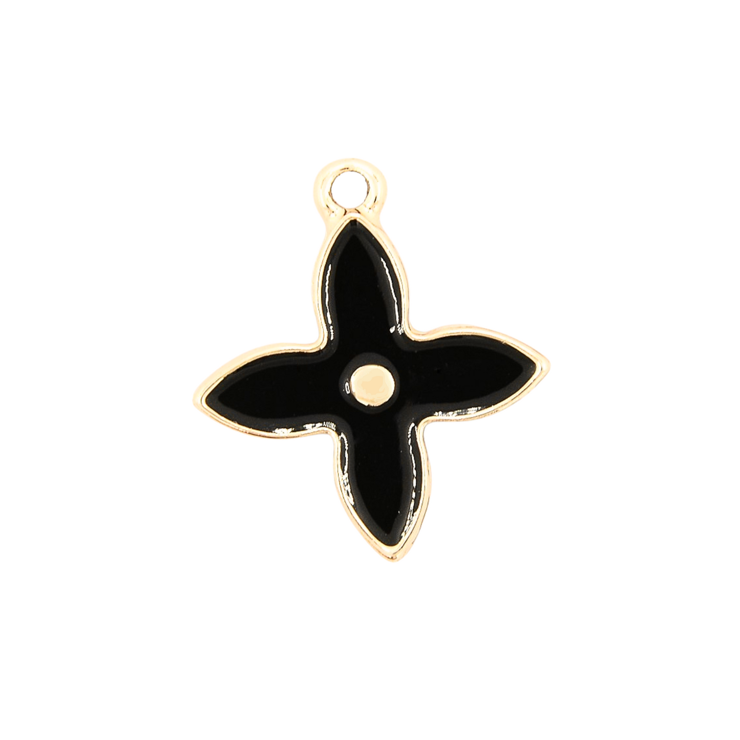 Front of the Gold Four-Point Black Flower Charm