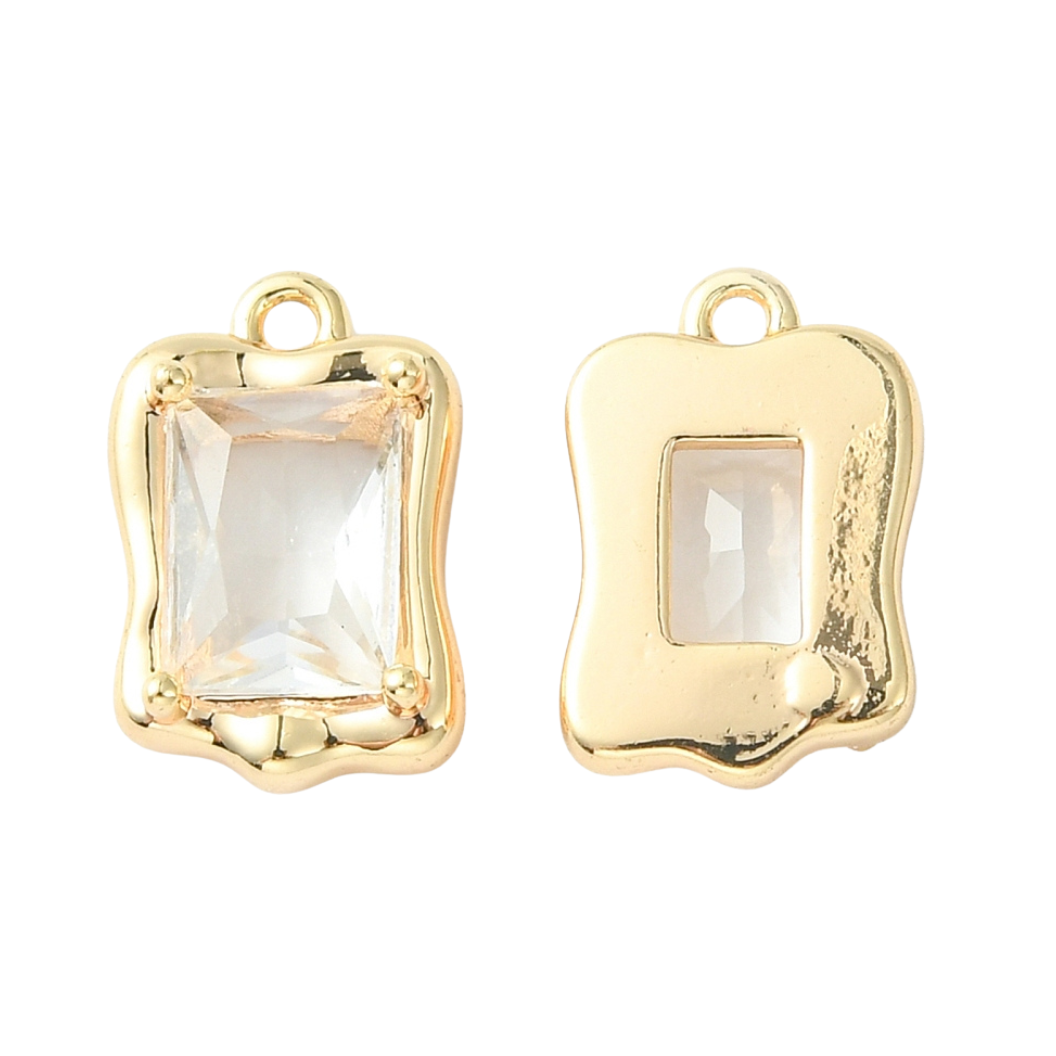 Front and back of the Gold Mirror Glass Frame Charm