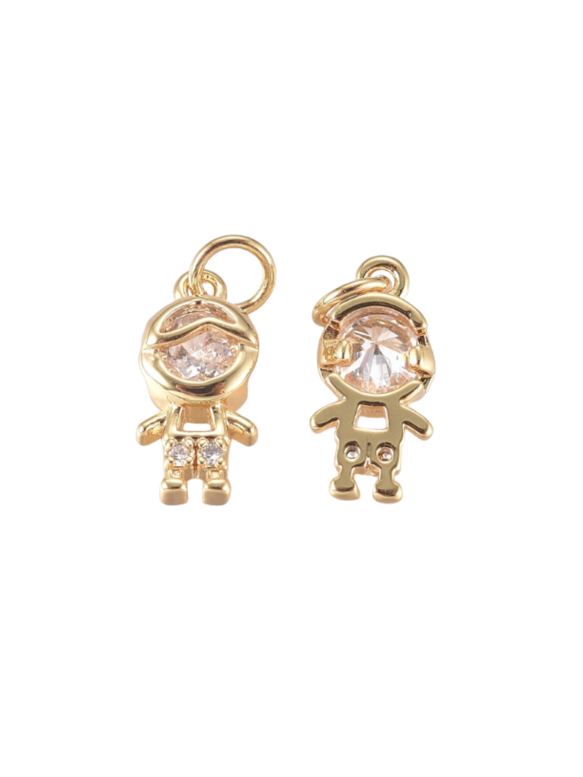 Front and back of the Gold Tiny Rhinestone Boy Charm