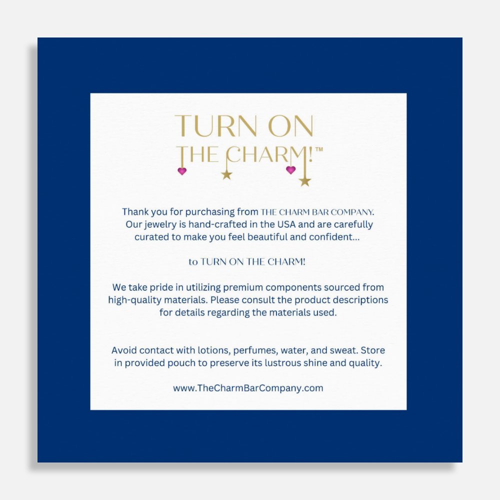 Back of the Charm Bar Co. Jewelry Care Card - Pack of 10