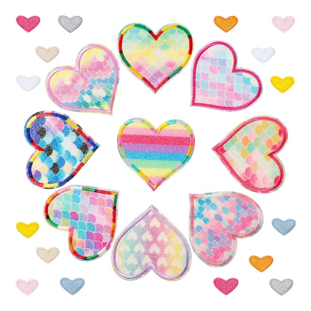 Front View of the Glitter Heart Patches-Assorted | Set of 5