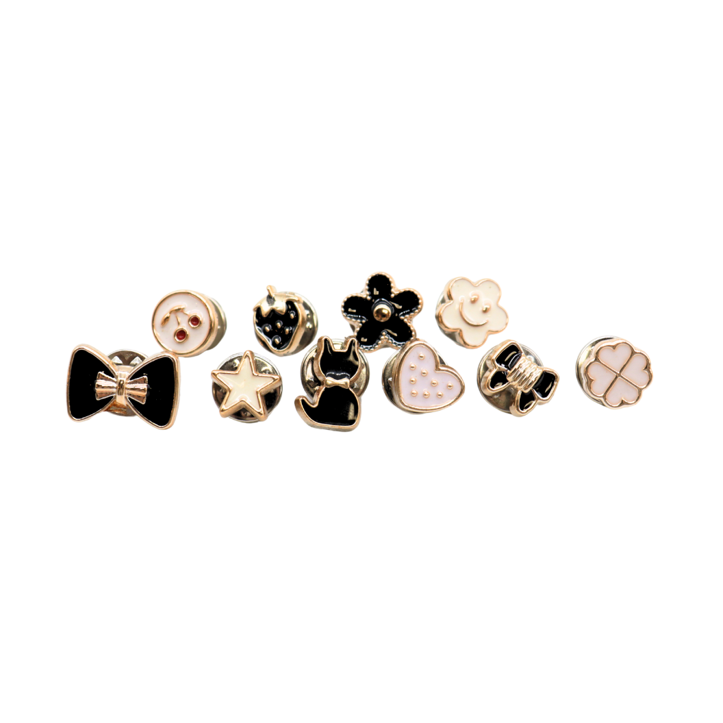 Front View Enamel Girly Pins | Shoe, Purse, Hat Charm | Assorted | Set of 5