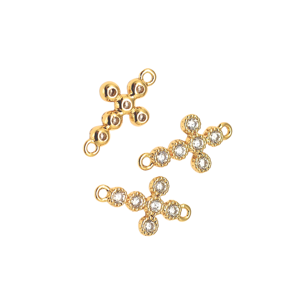 Front & back view Gold Bubble Rhinestone Connector Cross