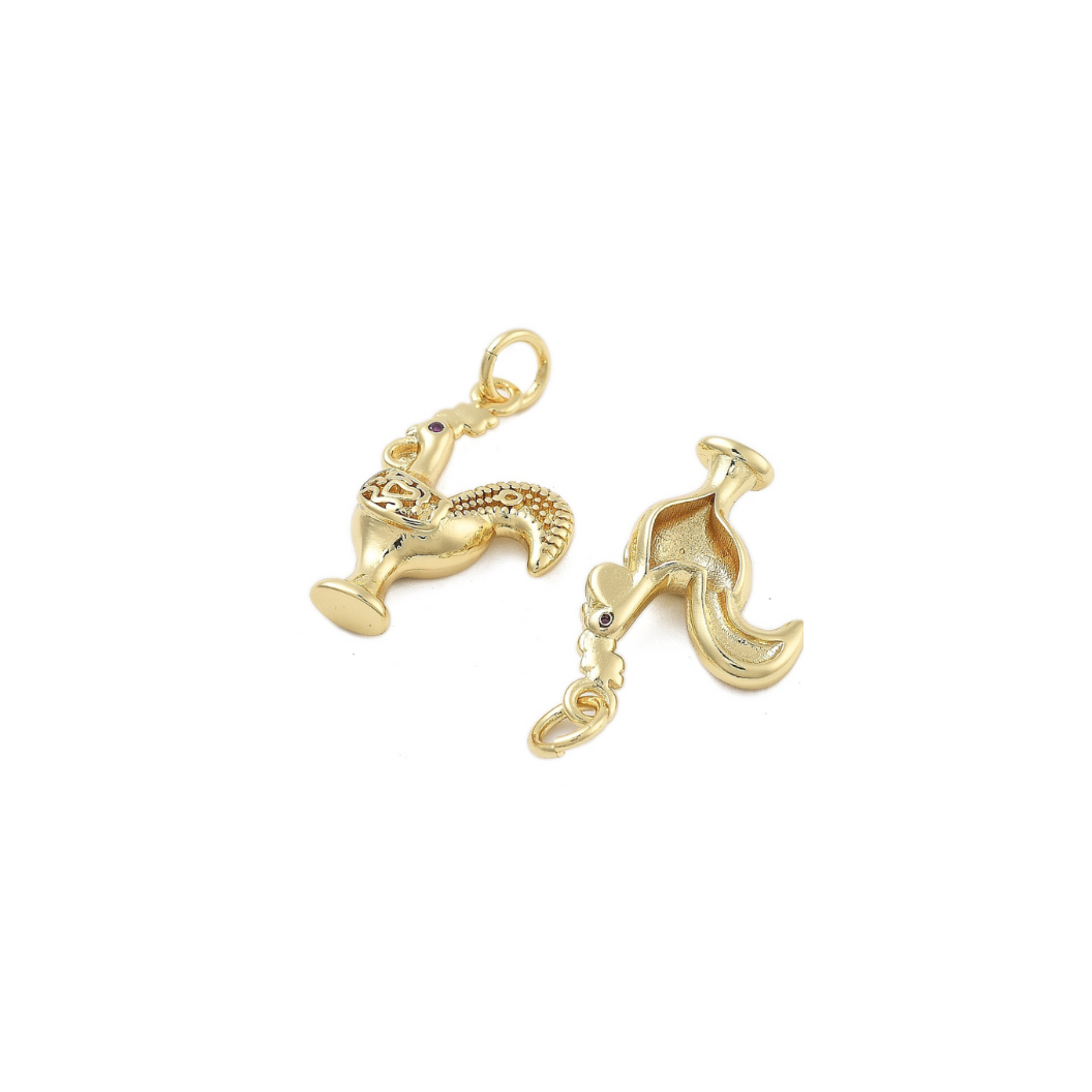 Front & back view of the Gold Rooster Charm