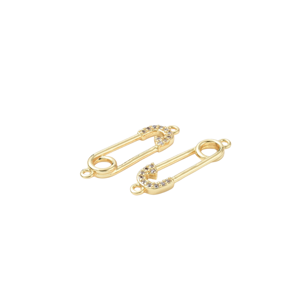 Front & side view of the Gold Cubic Zirconia Mini Paperclip Charm
