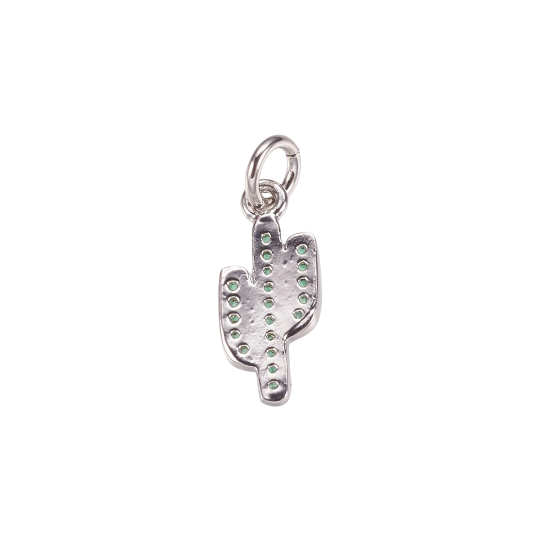 Back view of the Silver Cubic Zirconia Cactus Charm