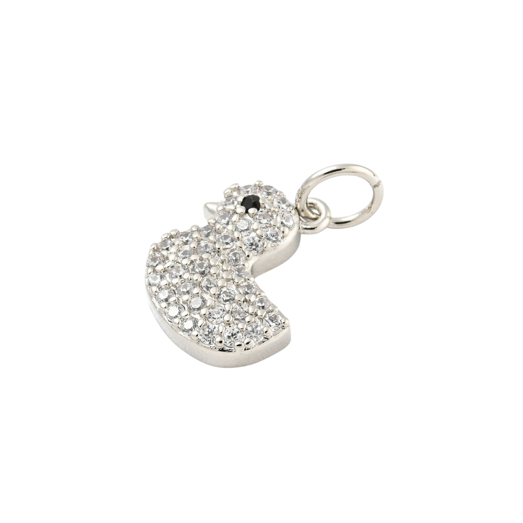 Side view of the Silver Cubic Zirconia Rubber Duck Charm