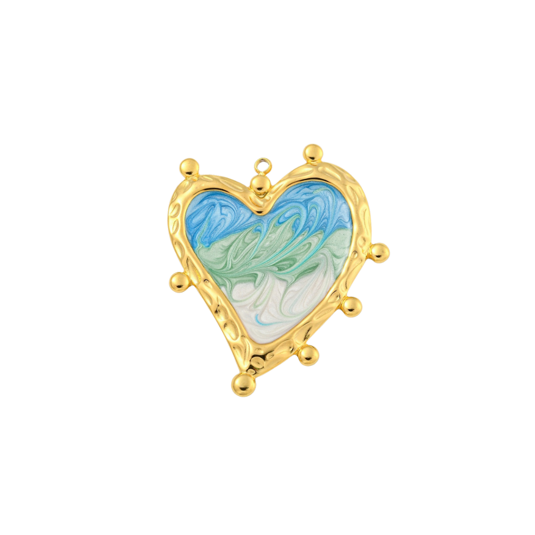Front view of the Gold Tie-Dye Heart Charm | Assorted