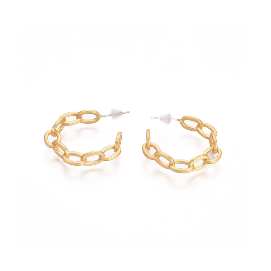 Front & Side View of the Gold Linked Hoops | Pair